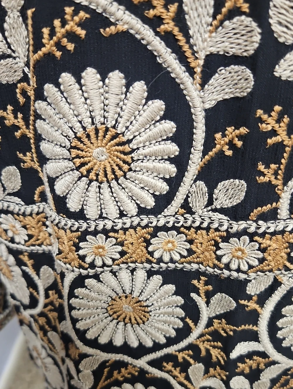 Sigrid Olsen Black Top with Yellow-Green Label Detail
